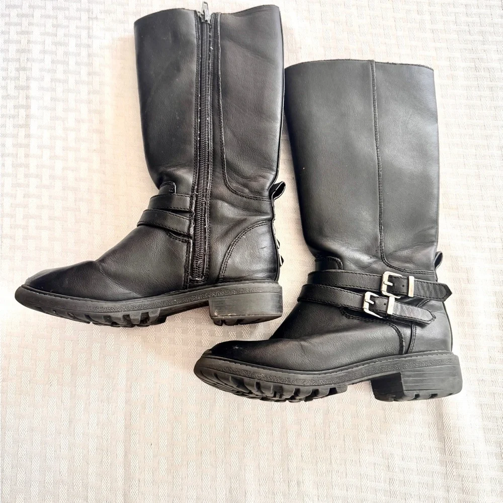 Falls Creek Girls Black Moto Riding Boots Size 12 Buckle Strap‎ Mid Calf